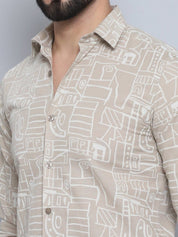 Men's Printed Casual Shirt - SF_994Beige_S
