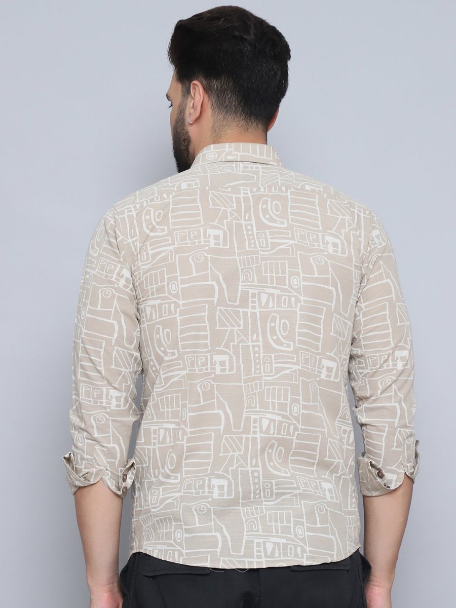 Men's Printed Casual Shirt - SF_994Beige_S