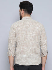 Men's Printed Casual Shirt - SF_994Beige_S