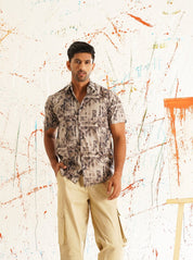 Men's Printed Formal Shirt - SF_894Brown_S