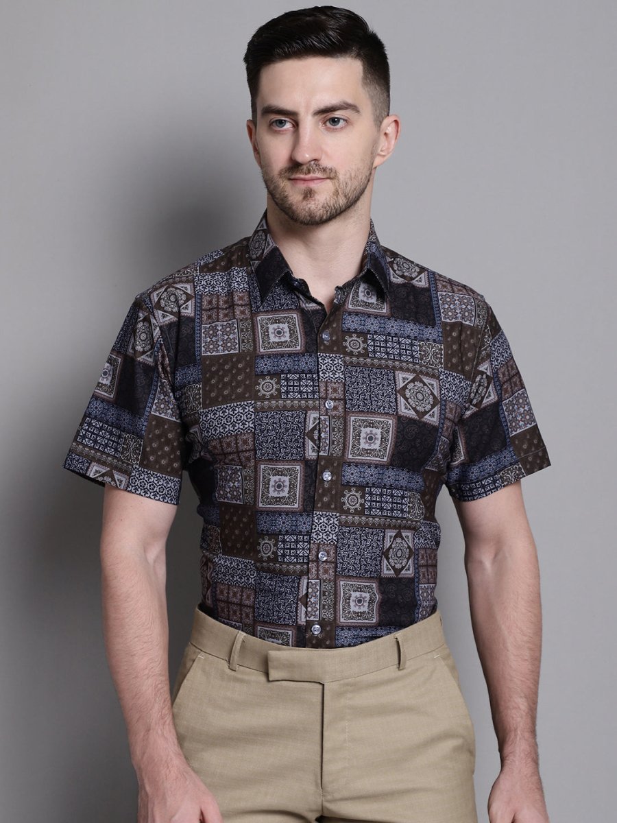Men's Printed Formal Shirt - Sf_894Coffee_S