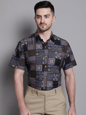 Men's Printed Formal Shirt - Sf_894Coffee_S