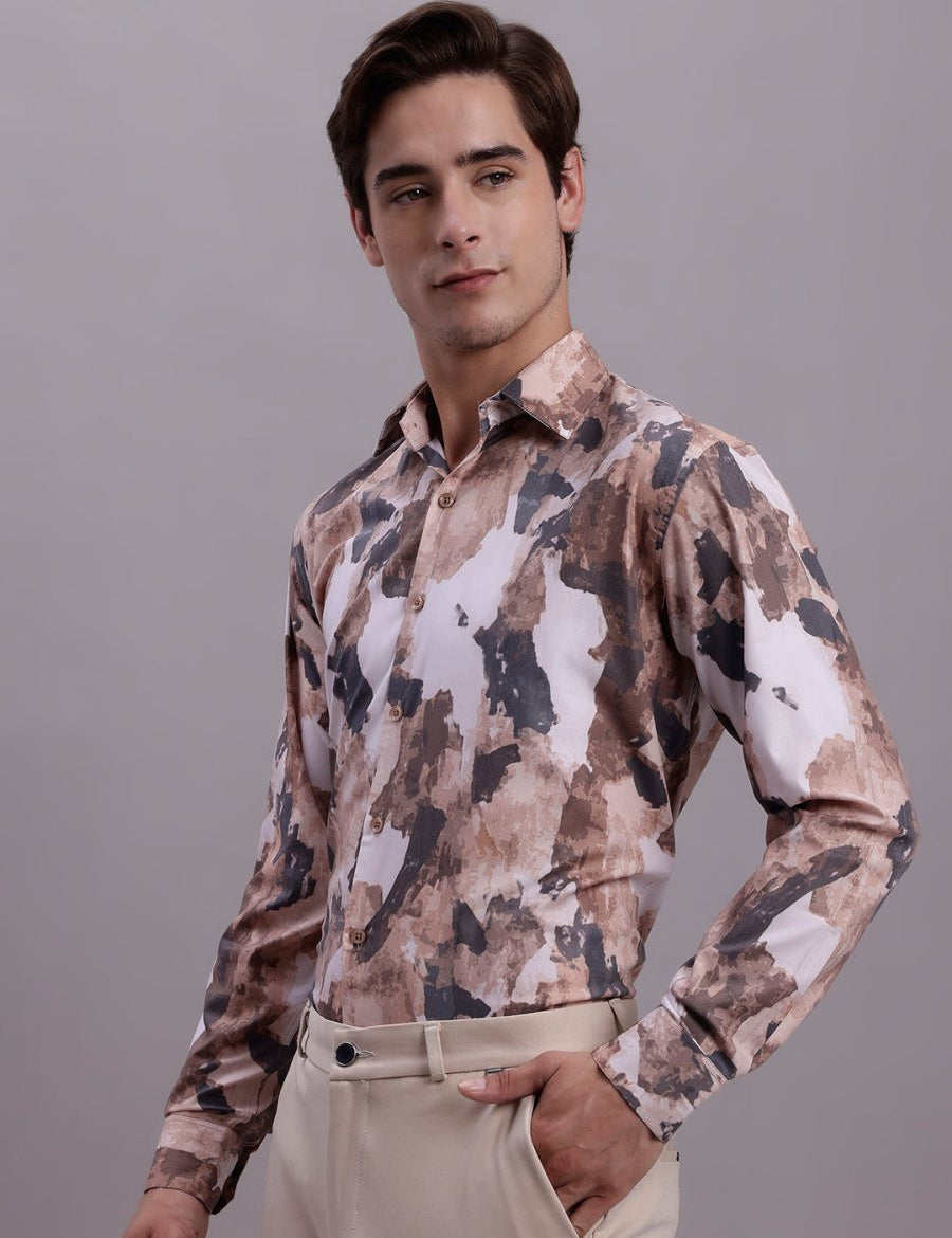 Men's Printed Formal Shirt - SF_891Brown_S