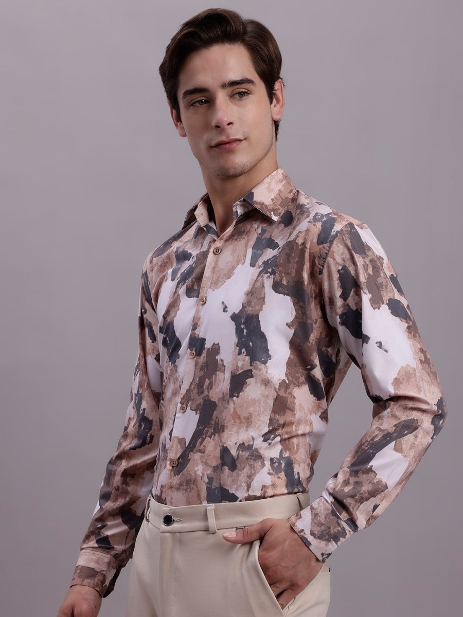 Men's Printed Formal Shirt - SF_891Brown_S