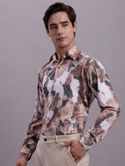 Men's Printed Formal Shirt - SF_891Brown_S