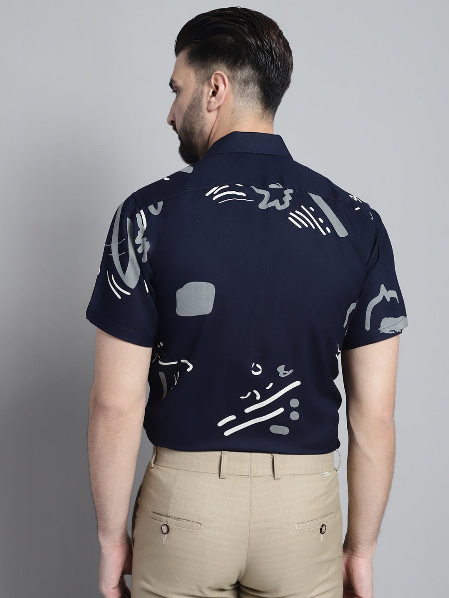 Men's Printed Formal Shirt - SF_882Navy_S