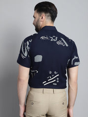 Men's Printed Formal Shirt - SF_882Navy_S