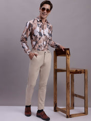 Men's Printed Formal Shirt - SF_891Brown_S