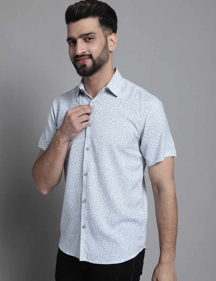 Men's Printed Formal Shirt - SF_880Light-Grey_S