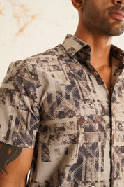 Men's Printed Formal Shirt - SF_894Brown_S
