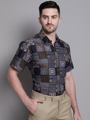 Men's Printed Formal Shirt - Sf_894Coffee_S