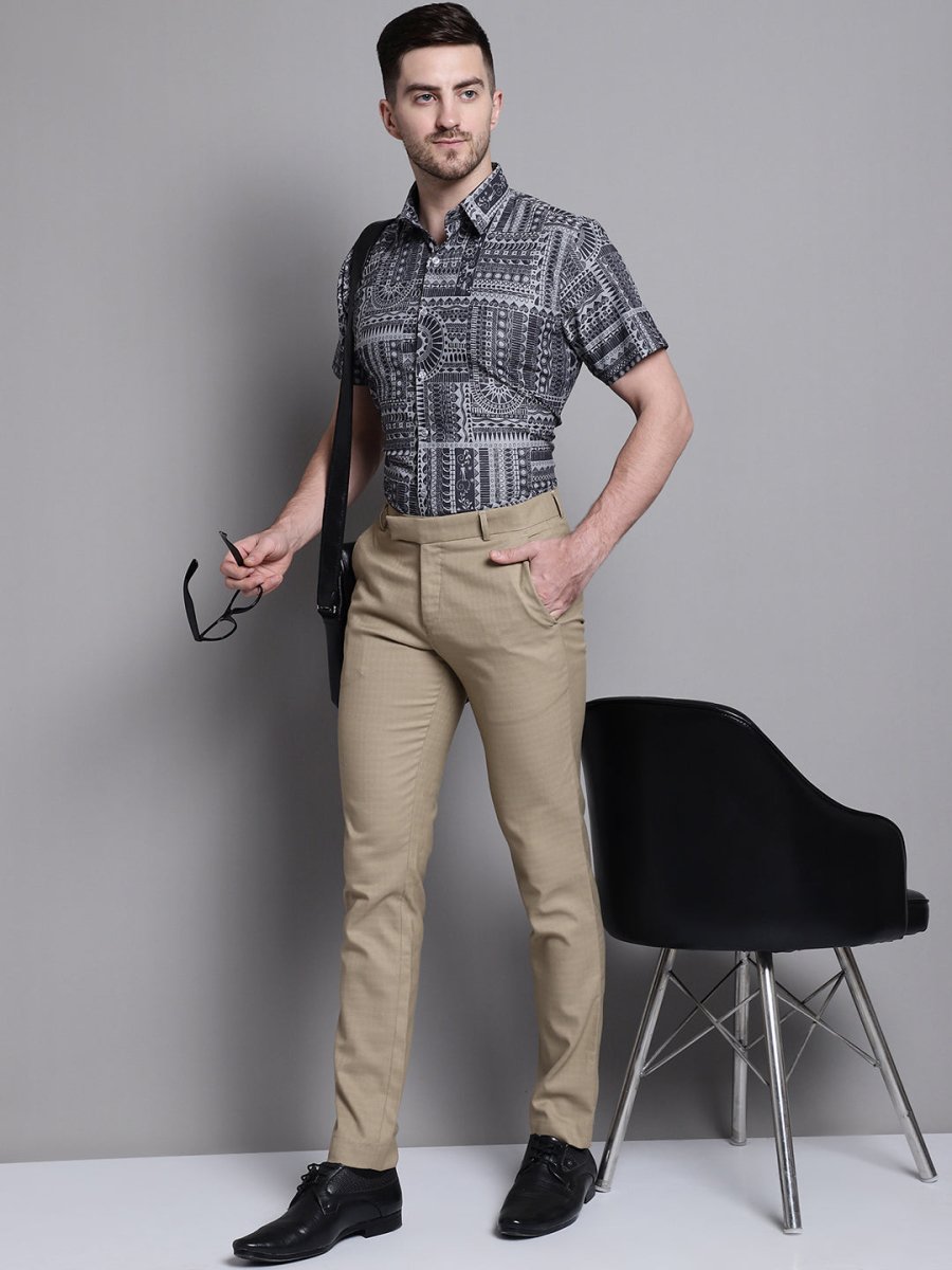 Men's Printed Formal Shirt - SF_894Grey_S
