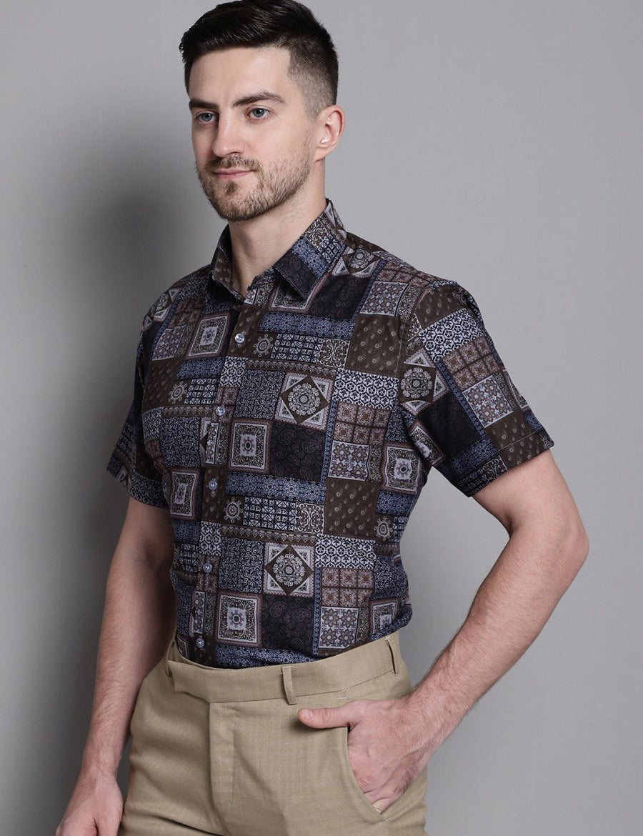Men's Printed Formal Shirt - Sf_894Coffee_S