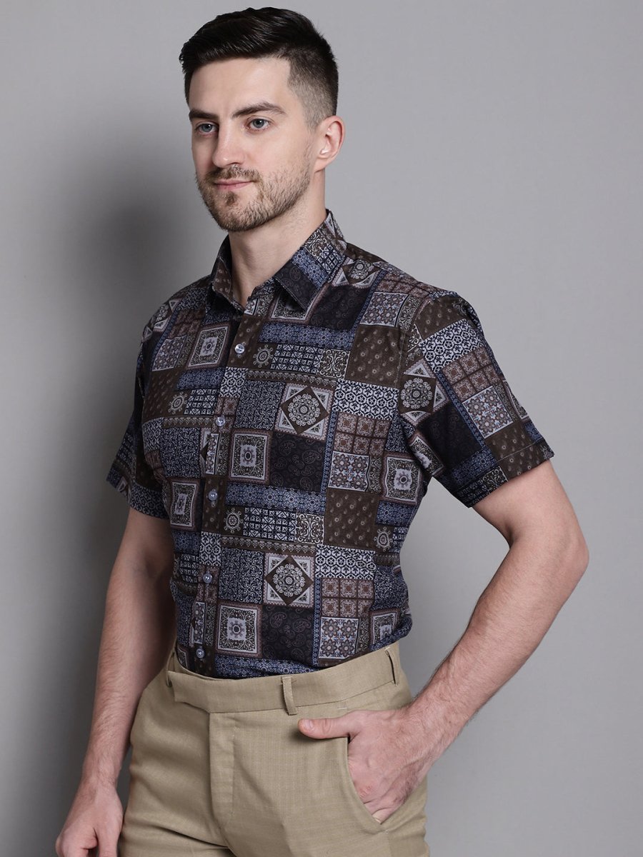Men's Printed Formal Shirt - Sf_894Coffee_S