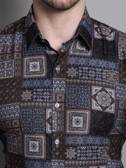 Men's Printed Formal Shirt - Sf_894Coffee_S