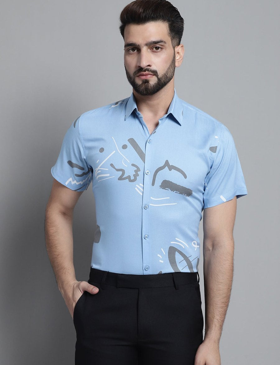 Men's Printed Formal Shirt - SF_882Sky_S