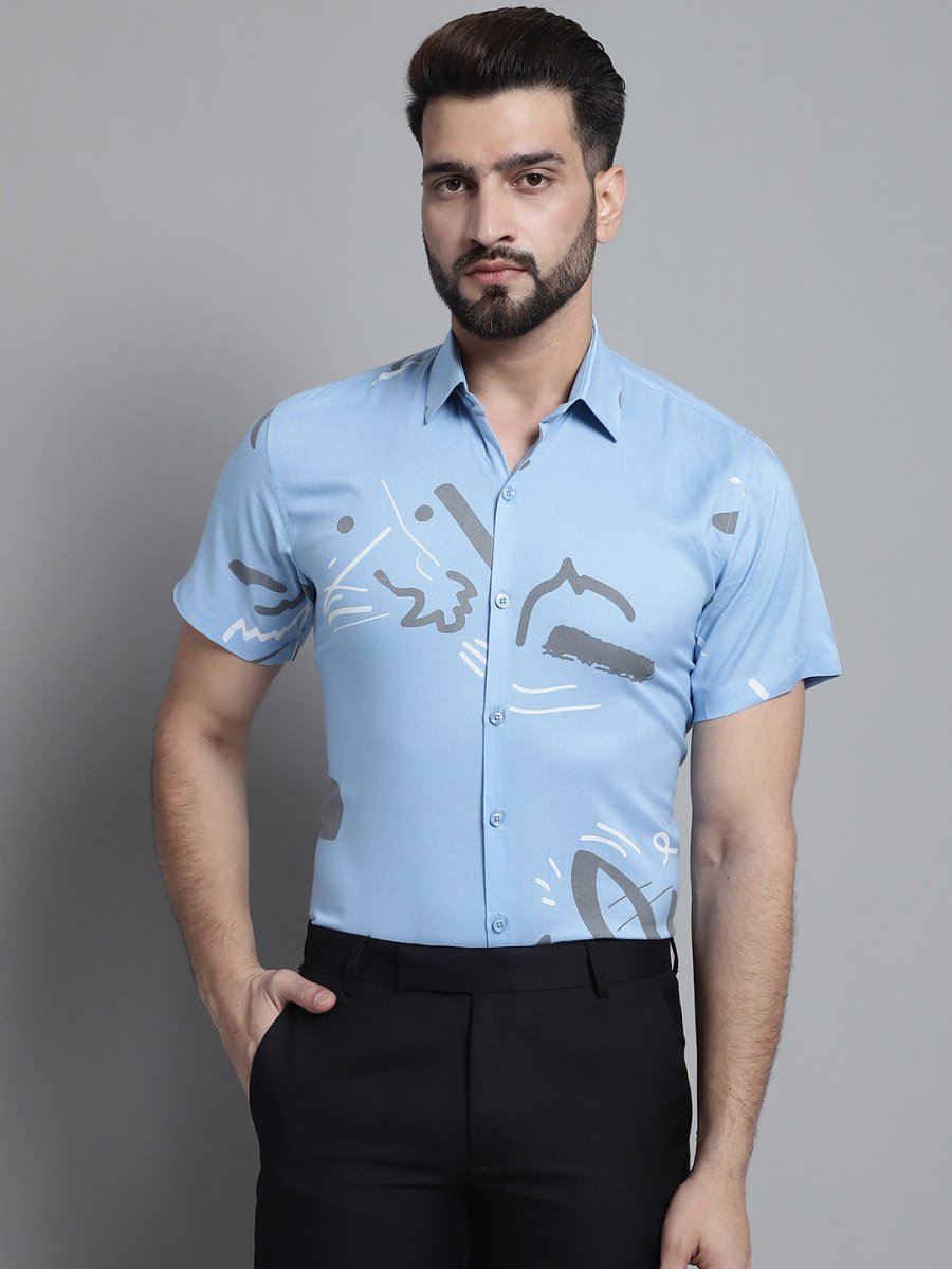 Men's Printed Formal Shirt - SF_882Sky_S