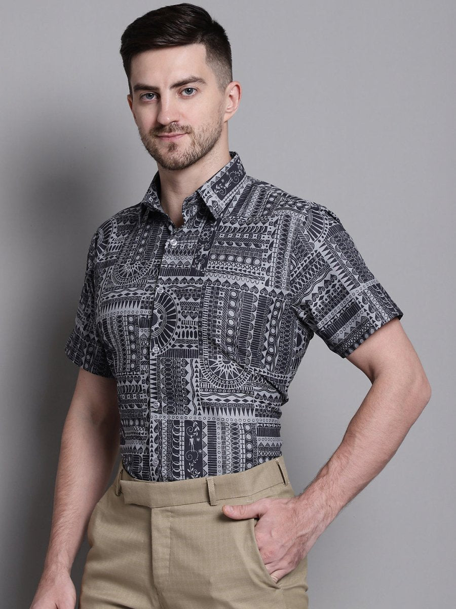 Men's Printed Formal Shirt - SF_894Grey_S
