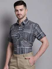 Men's Printed Formal Shirt - SF_894Grey_S