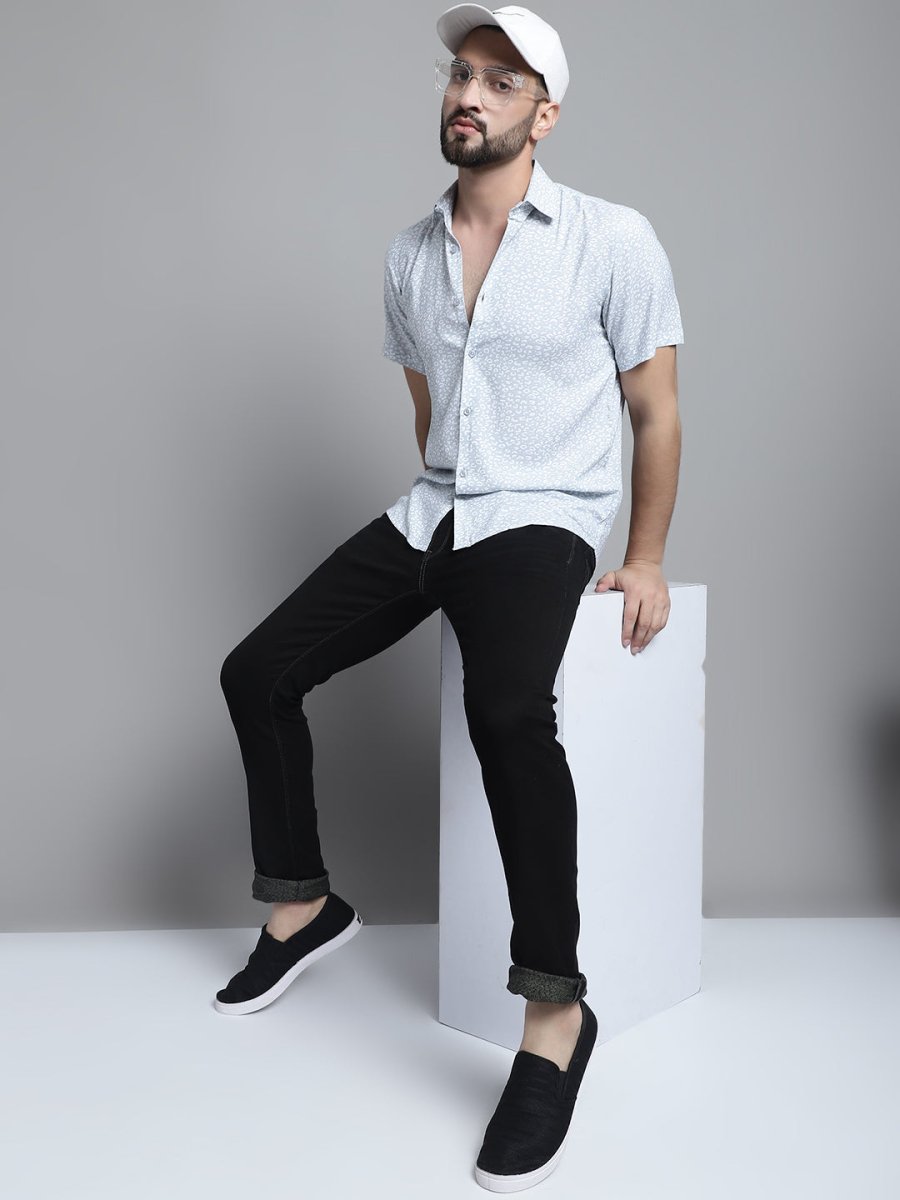Men's Printed Formal Shirt - SF_880Light-Grey_S