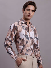 Men's Printed Formal Shirt - SF_891Brown_S