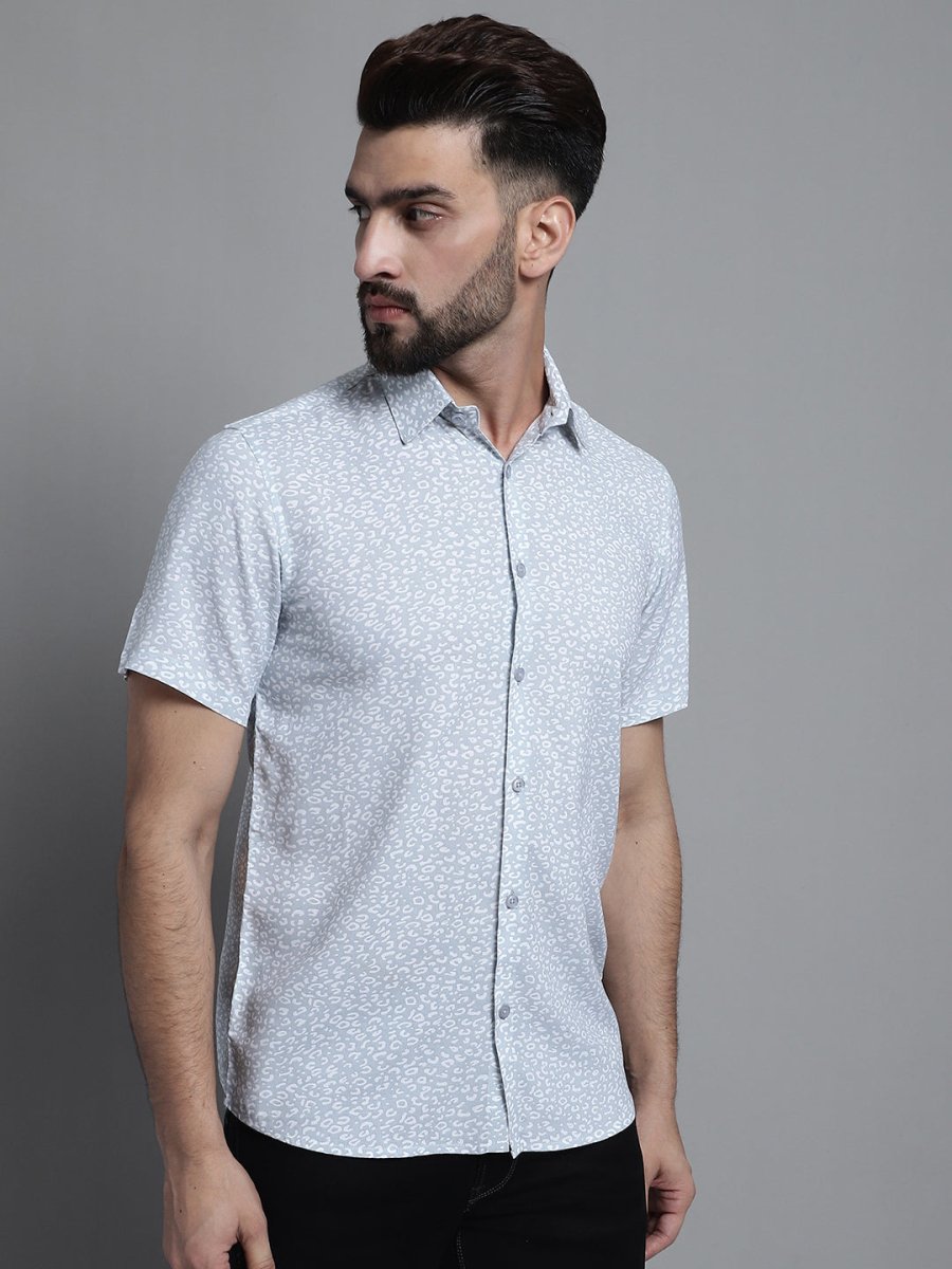 Men's Printed Formal Shirt - SF_880Light-Grey_S