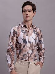 Men's Printed Formal Shirt - SF_891Brown_S