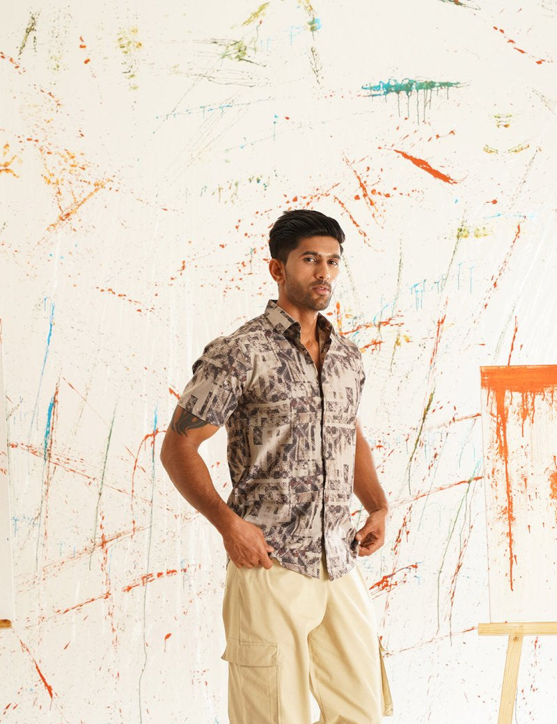 Men's Printed Formal Shirt - SF_894Brown_S