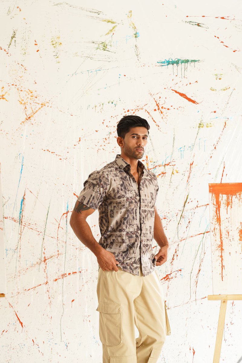 Men's Printed Formal Shirt - SF_894Brown_S