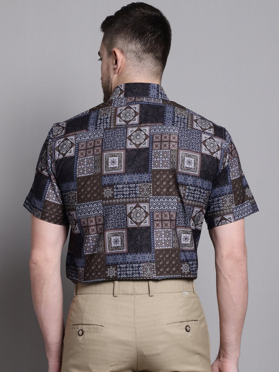 Men's Printed Formal Shirt - Sf_894Coffee_S