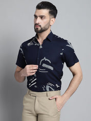 Men's Printed Formal Shirt - SF_882Navy_S