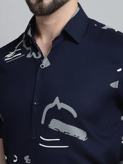 Men's Printed Formal Shirt - SF_882Navy_S