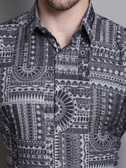 Men's Printed Formal Shirt - SF_894Grey_S
