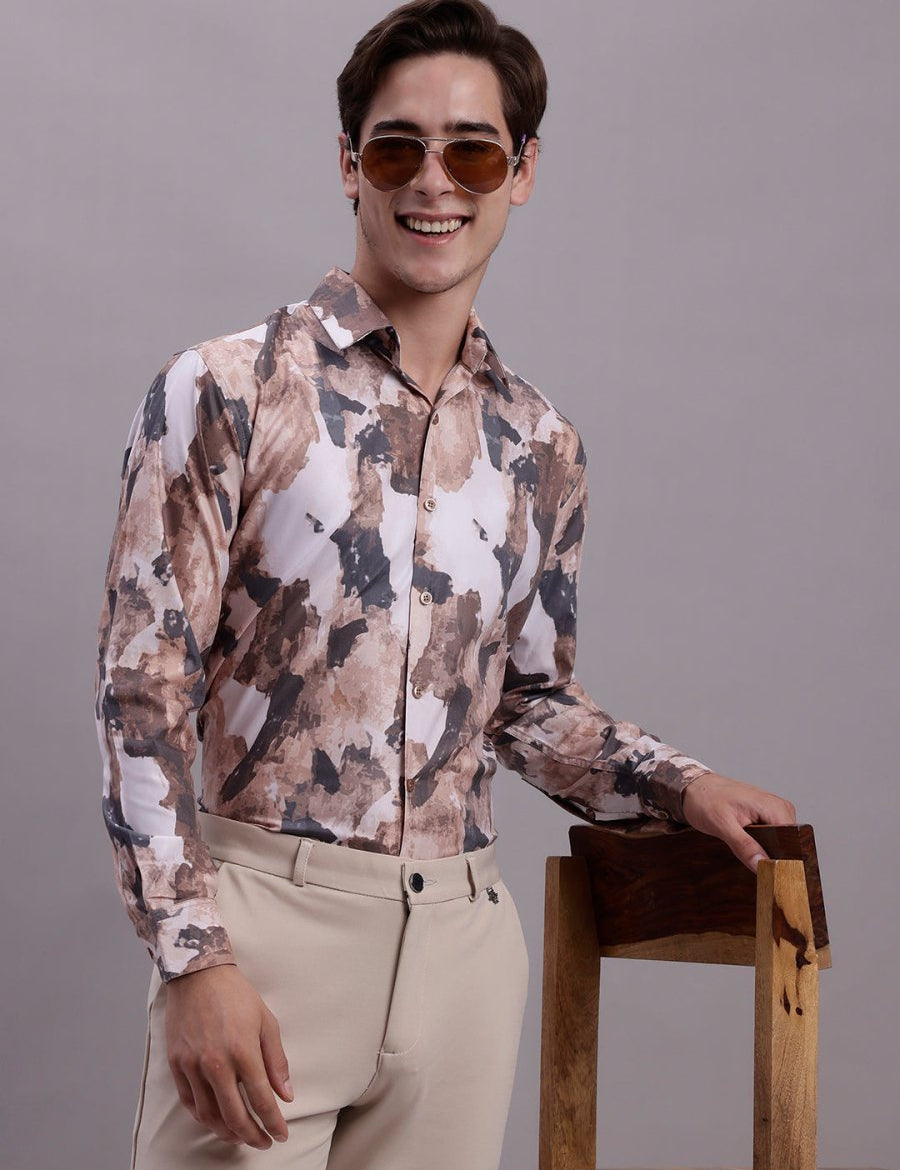 Men's Printed Formal Shirt - SF_891Brown_S