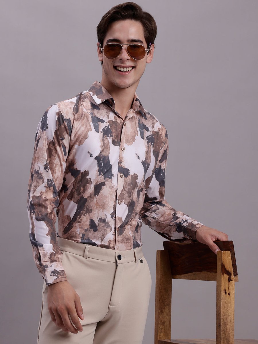 Men's Printed Formal Shirt - SF_891Brown_S