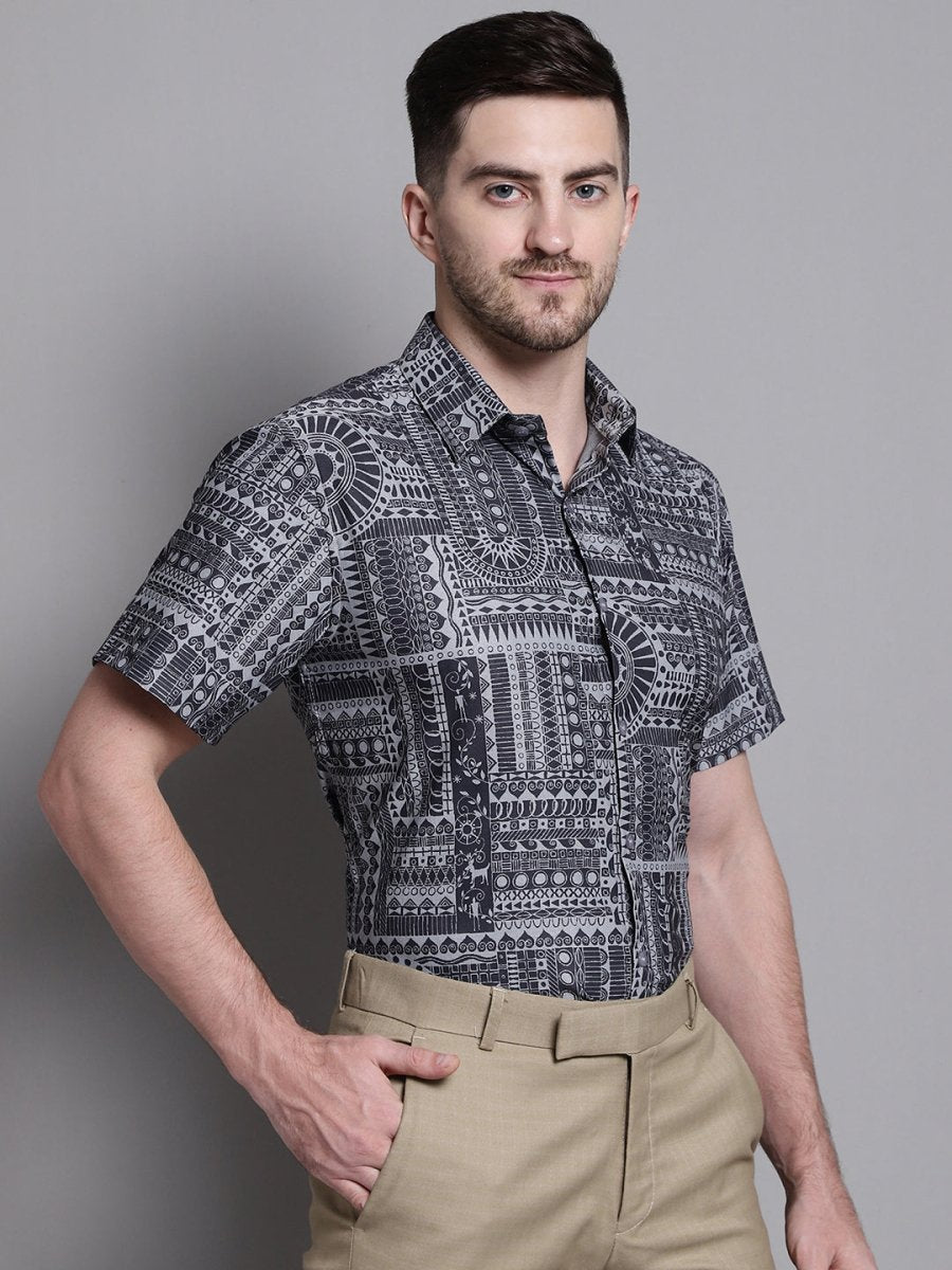 Men's Printed Formal Shirt - SF_894Grey_S