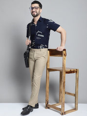 Men's Printed Formal Shirt - SF_882Navy_S