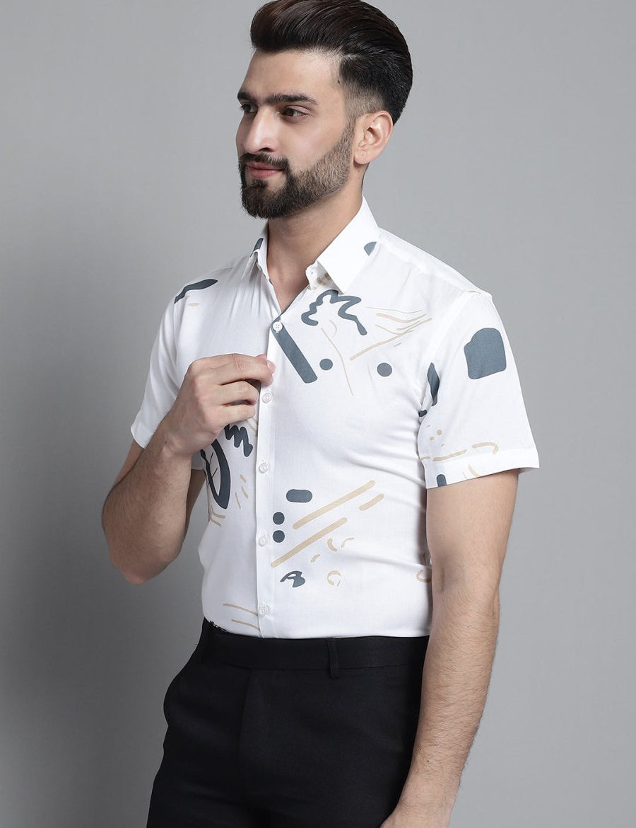 Men's Printed Formal Shirt - SF_882White_S