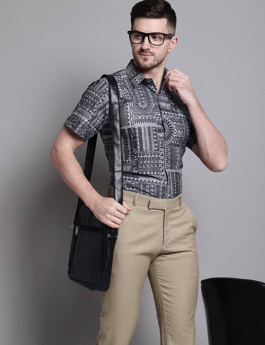 Men's Printed Formal Shirt - SF_894Grey_S