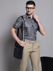 Men's Printed Formal Shirt - SF_894Grey_S
