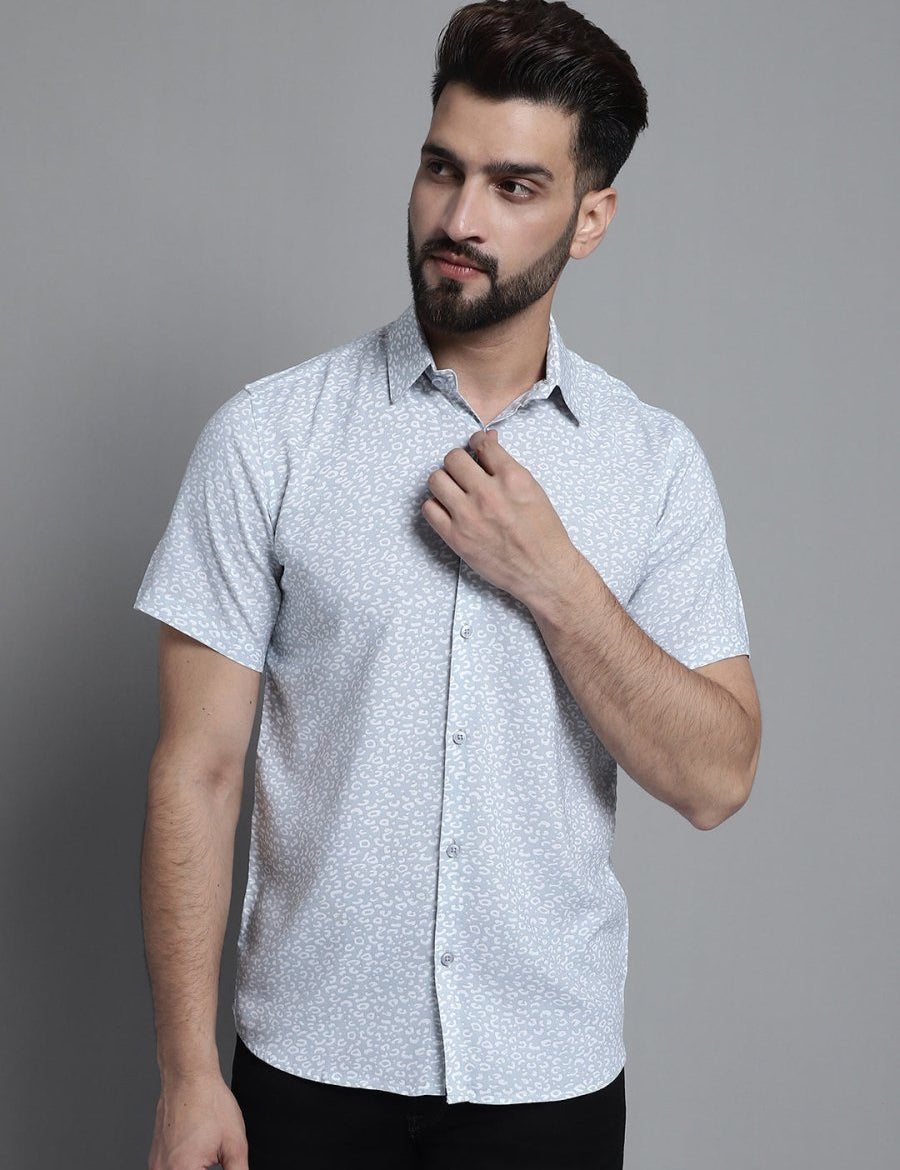 Men's Printed Formal Shirt - SF_880Light-Grey_S