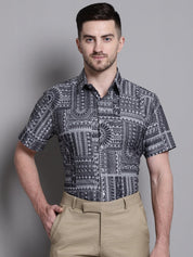 Men's Printed Formal Shirt - SF_894Grey_S