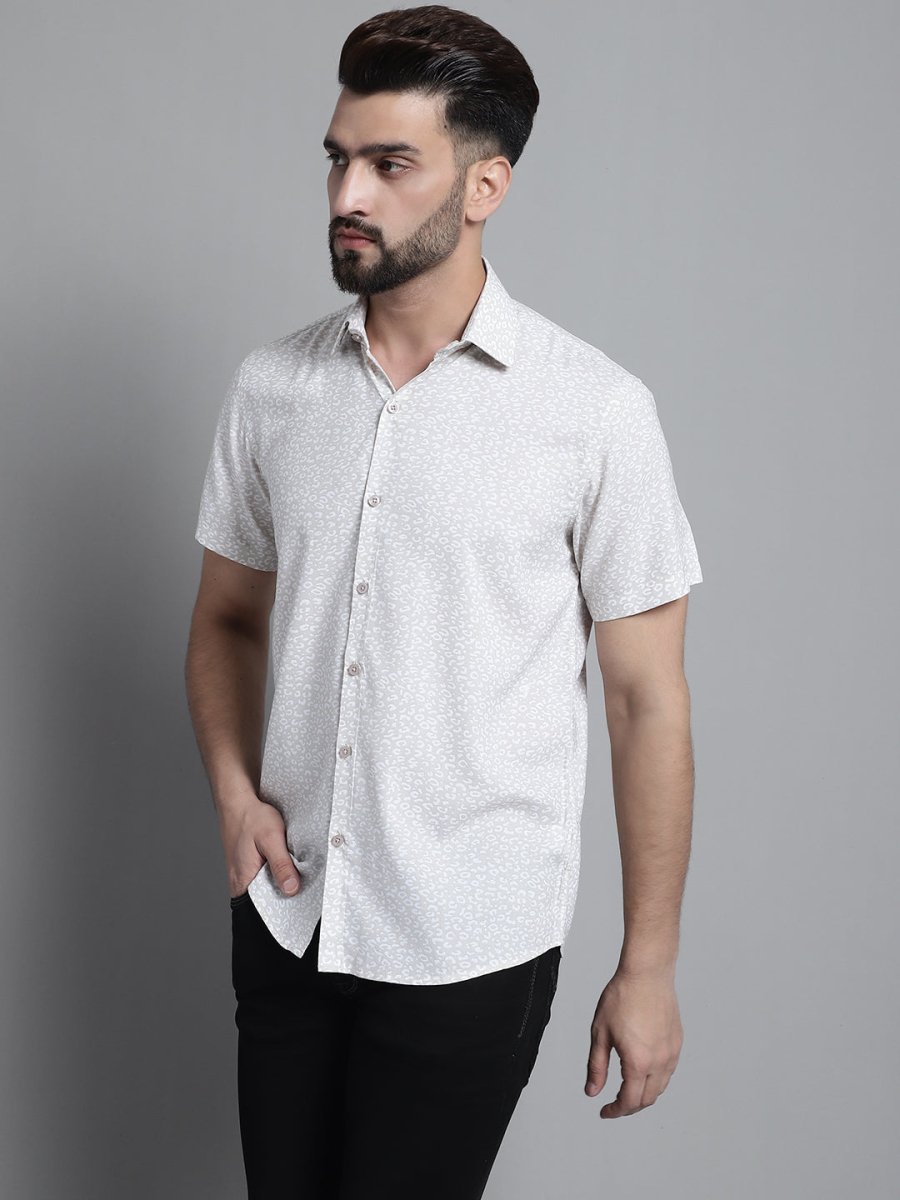Men's Printed Formal Shirt - SF_880Beige_S