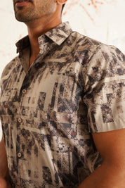 Men's Printed Formal Shirt - SF_894Brown_S