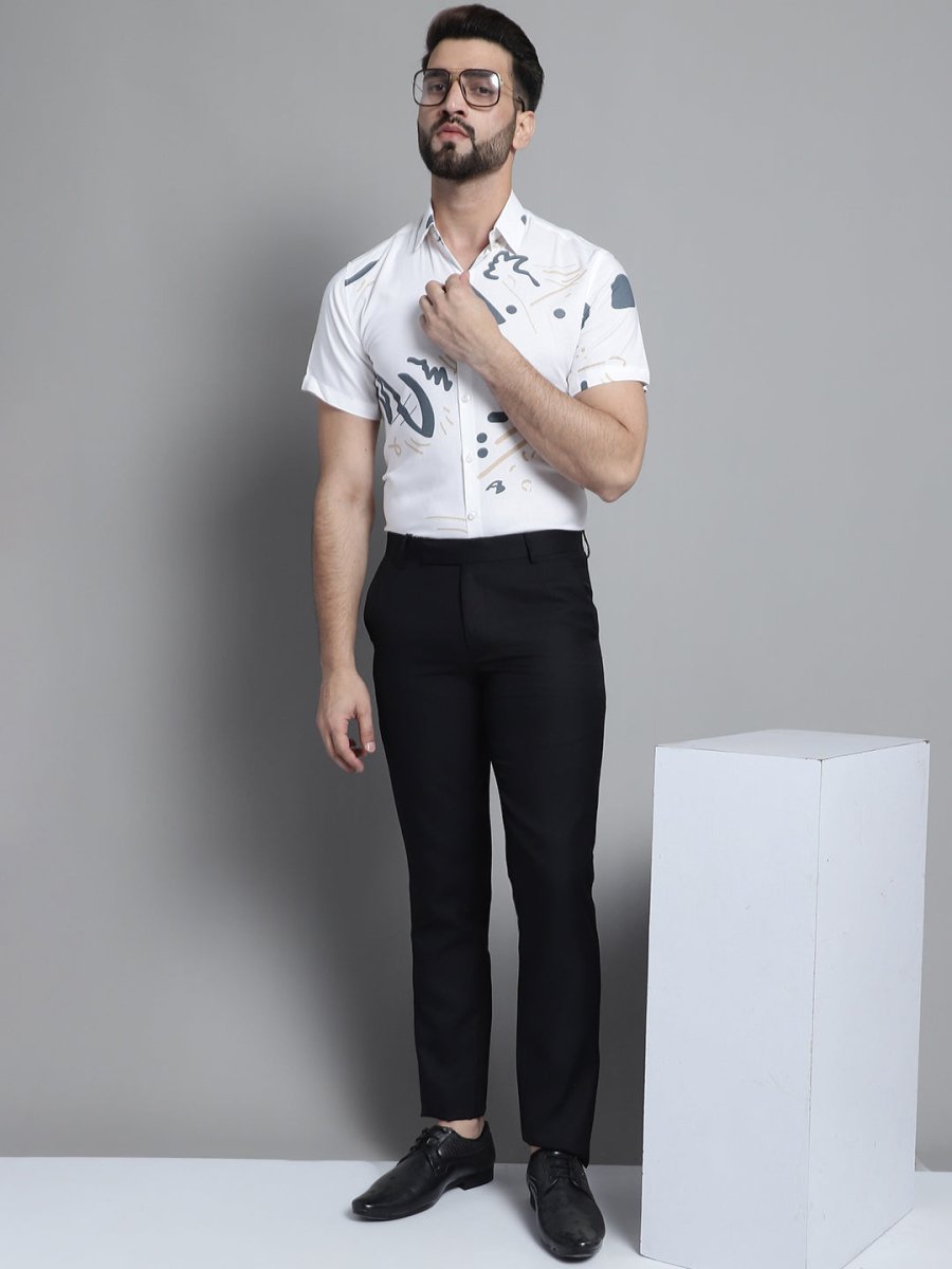 Men's Printed Formal Shirt - SF_882White_S