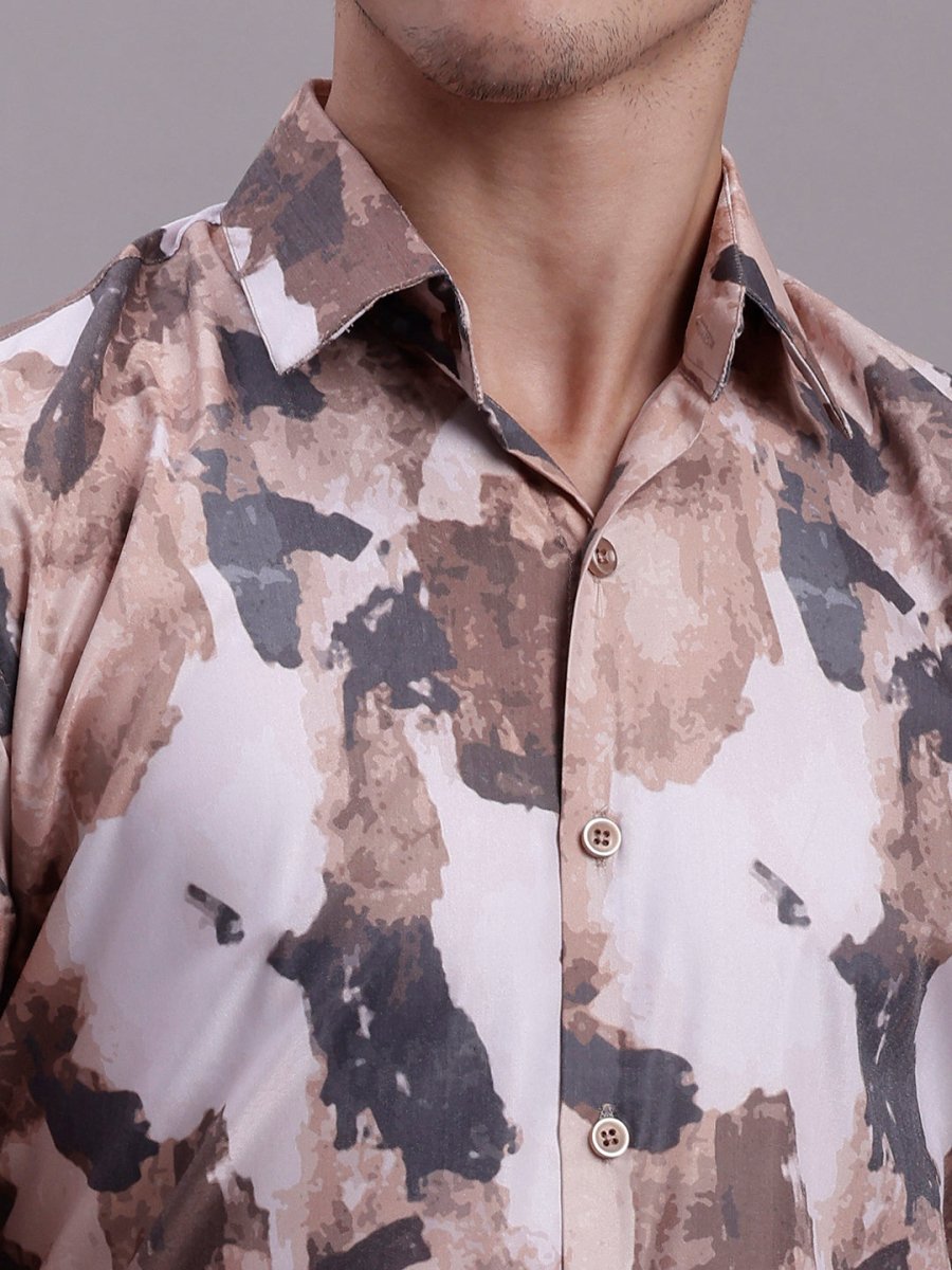 Men's Printed Formal Shirt - SF_891Brown_S