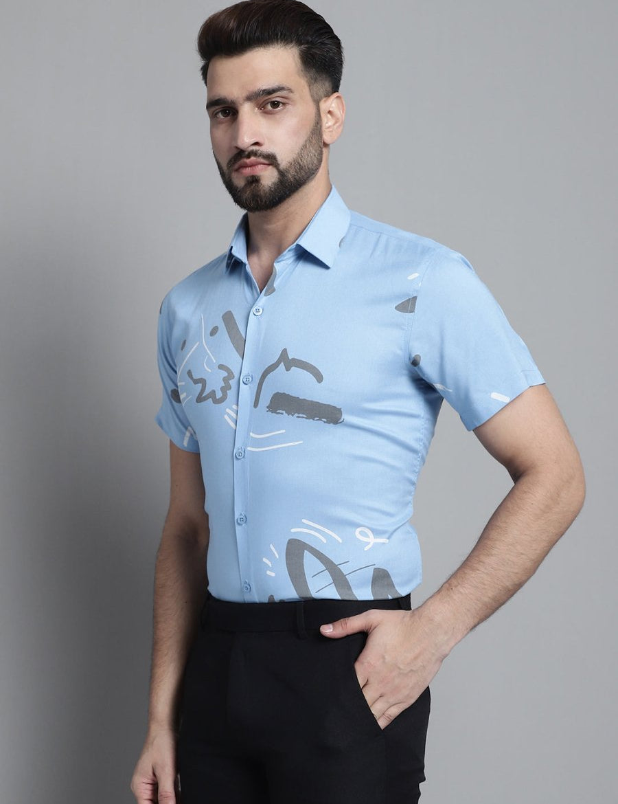 Men's Printed Formal Shirt - SF_882Sky_S