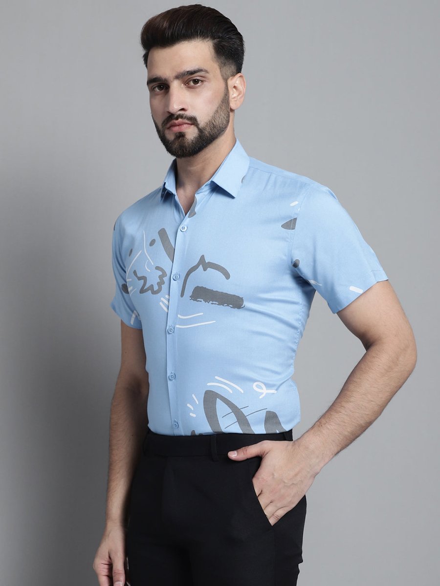 Men's Printed Formal Shirt - SF_882Sky_S