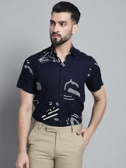 Men's Printed Formal Shirt - SF_882Navy_S