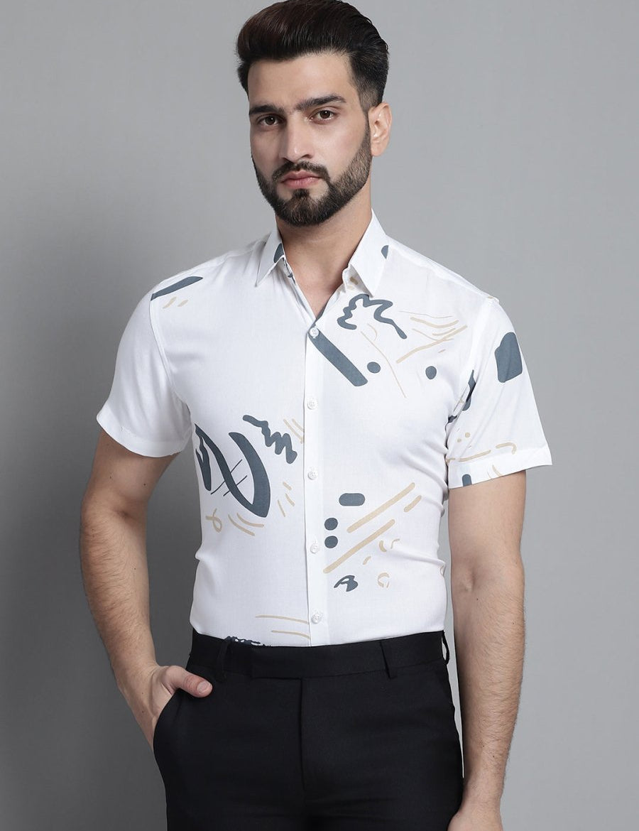 Men's Printed Formal Shirt - SF_882White_S